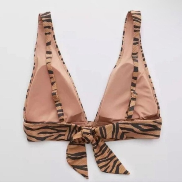 NWT Aerie Pique Triangle Black & Tan Zebra Print Bikini Top - Picture 2 of 3